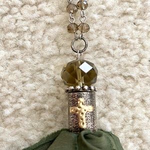 25” fabric tassel necklace with cross